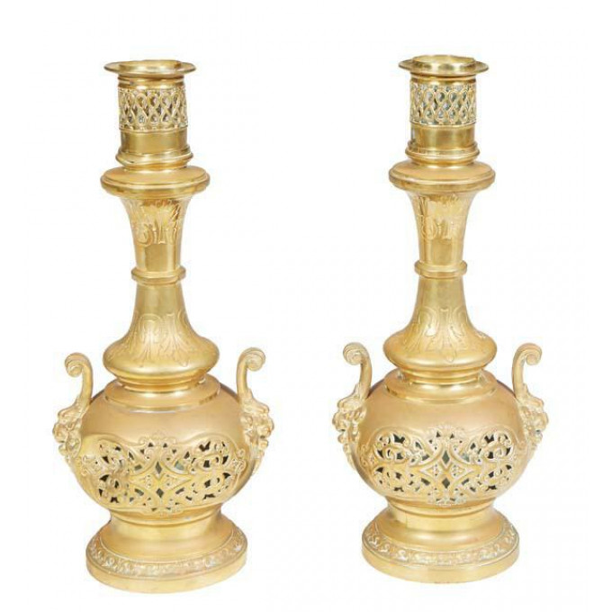 Appraisal: Pair of French Gilt Bronze Oil Lamps th c the