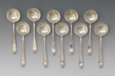 Appraisal: Ten Sterling Silver Cream Soup Spoons by Dominick Haff Neoclassical