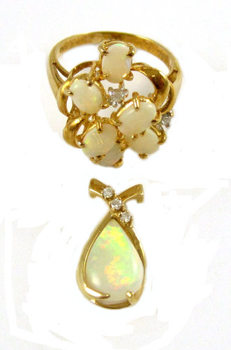 Appraisal: TWO ARTICLES OF OPAL AND DIAMOND JEWELRY including a k