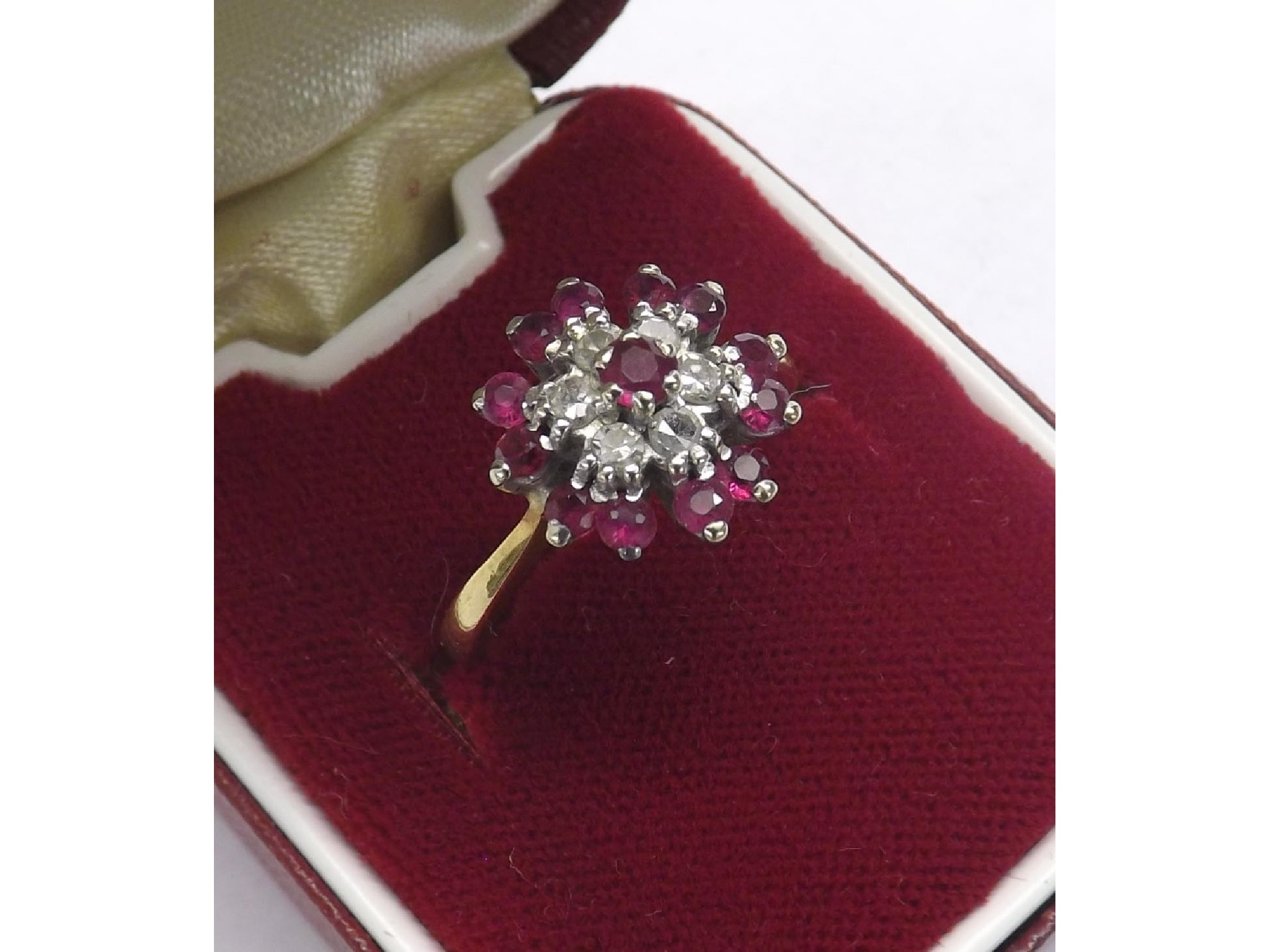 Appraisal: ct yellow gold ruby and diamond cluster ring cluster mm