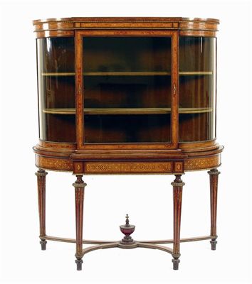 Appraisal: A th century breakfront marquetry display cabinet with stringing and