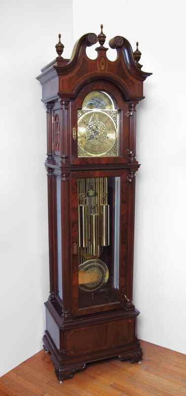 Appraisal: SLIGH TUBE CENTENNIAL GRANDFATHER CLOCK Swan neck pediment with urn