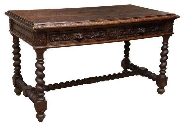 Appraisal: French Henri II style oak library table writing desk late