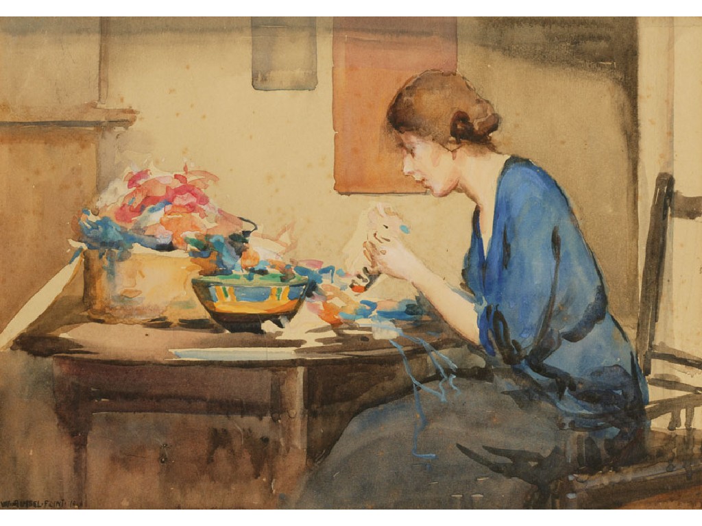 Appraisal: WILLIAM RUSSELL FLINT RA A lady sewing at a table