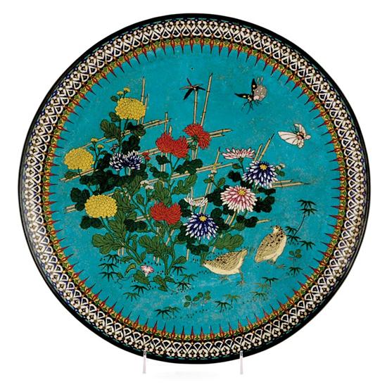 Appraisal: Chinese cloisonne charger round panel with ornate framed decorated with