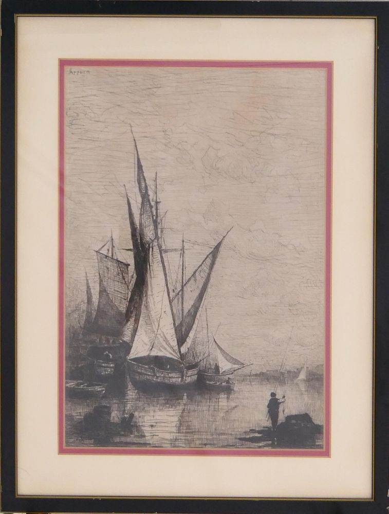 Appraisal: SIGNED APPIA SAILBOAT ANTIQUE INK WORK ON PAPER Antique ink