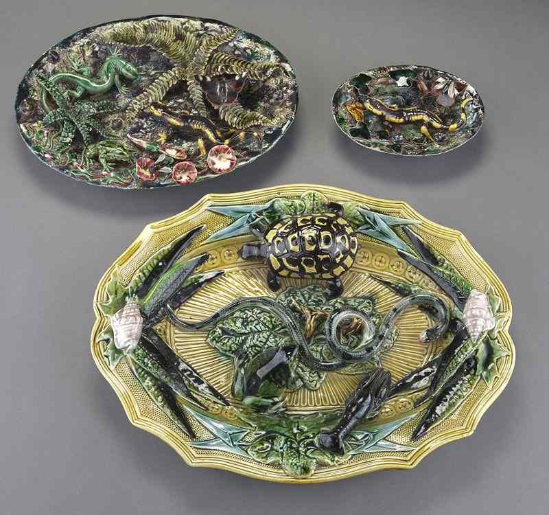 Appraisal: Geoffrey Luff contemporary palissy dishes including decorated en suite with