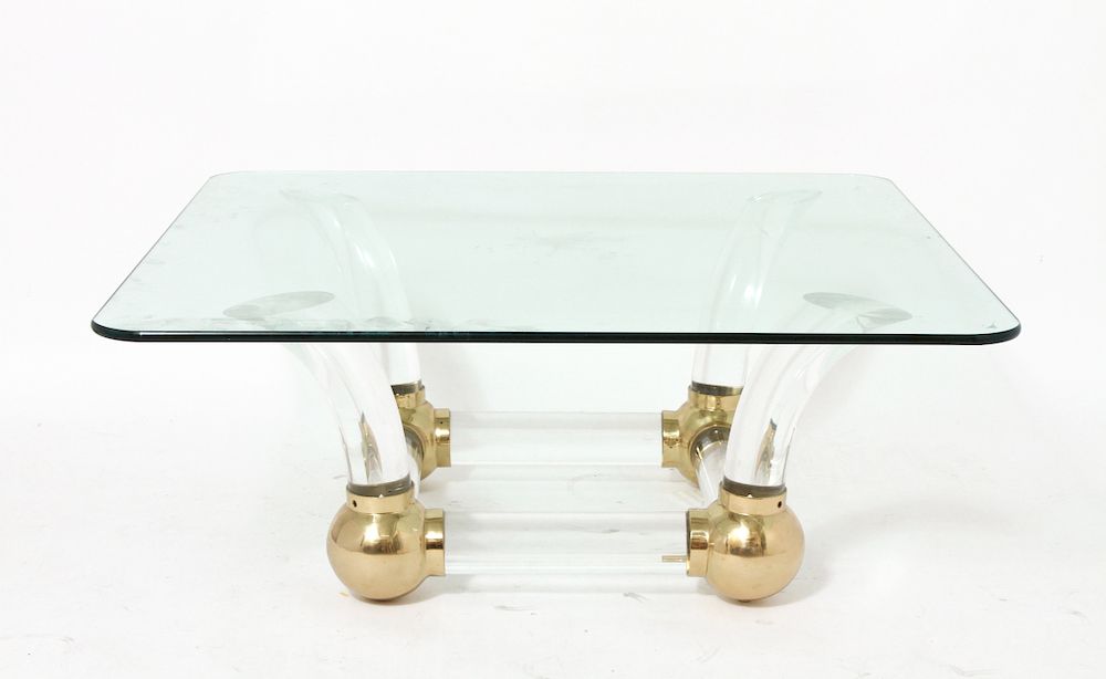 Appraisal: Karl Springer Style Acrylic Brass Coffee Table Karl Springer style