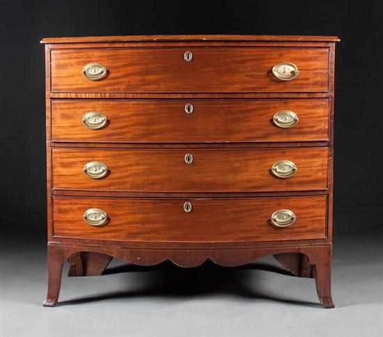 Appraisal: Federal stringer inlaid mahogany bow-front chest of drawers Massachusetts New