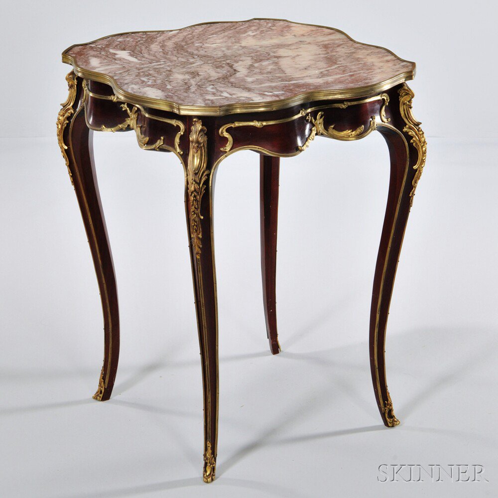 Appraisal: Louis XV-style Ormolu-mounted Mahogany Occasional Table France th century finely