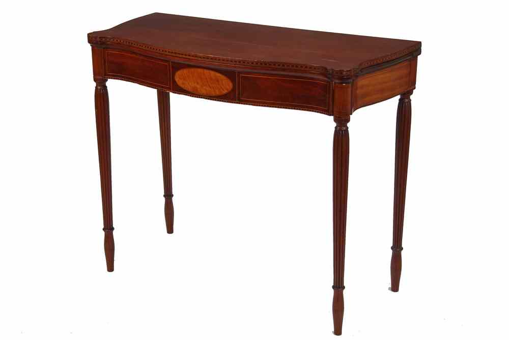 Appraisal: CARD TABLE - Period Sheraton Shaped Top Table with cookie