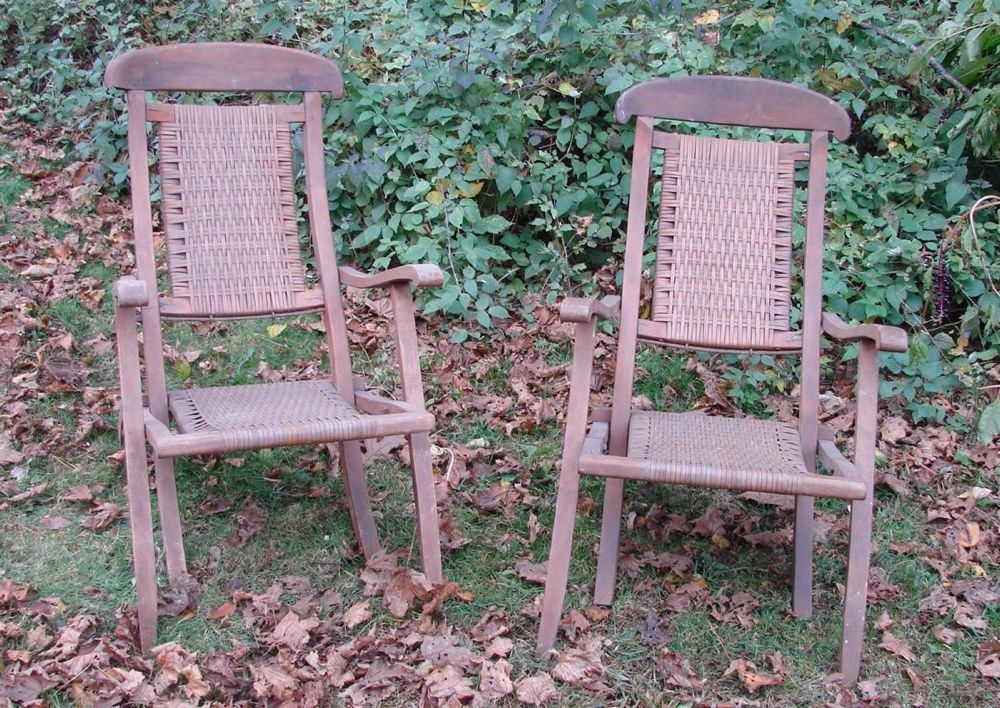 Appraisal: PAIR OF FOLDING DECK CHAIRS Late th Early th CenturyProbably