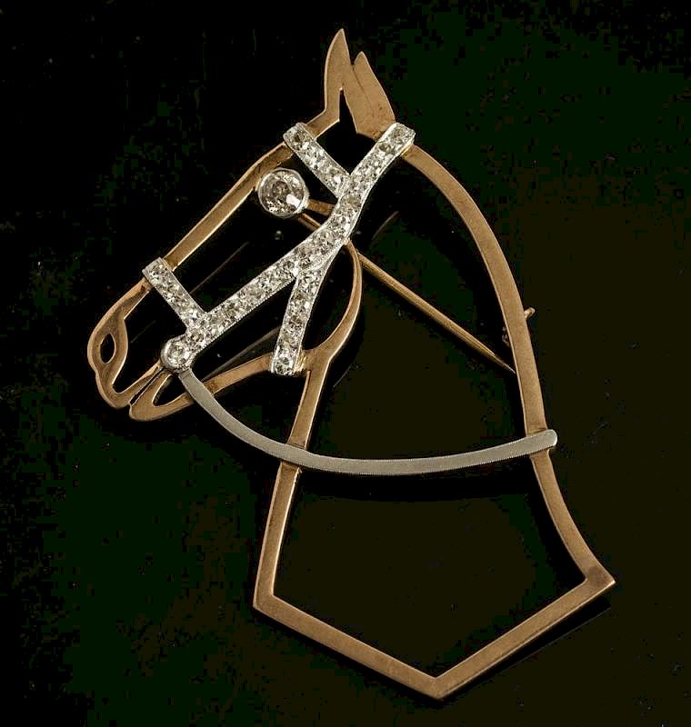 Appraisal: k Horse Silhouette Diamond Brooch k yellow and white gold