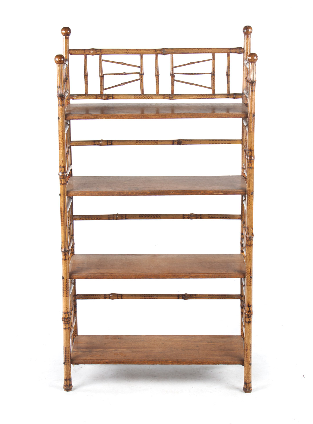 Appraisal: Victorian bamboo bookcase circa bamboo frame with four oak shelves