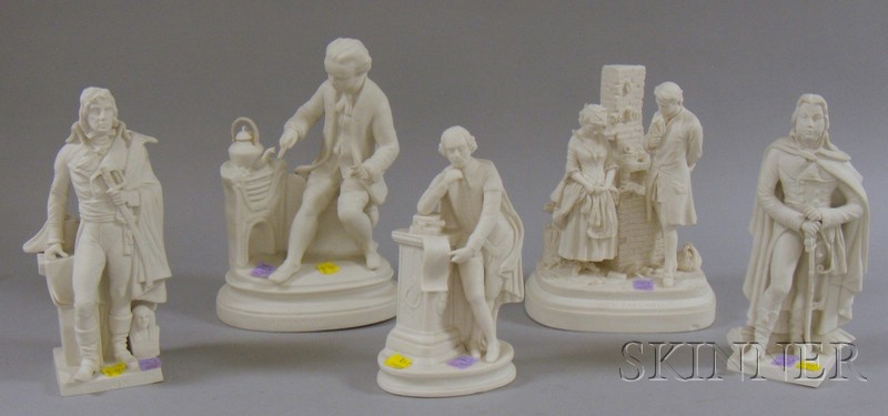 Appraisal: Five Parian Figural Groups Joe's Farewell Dolly Varden and Joe