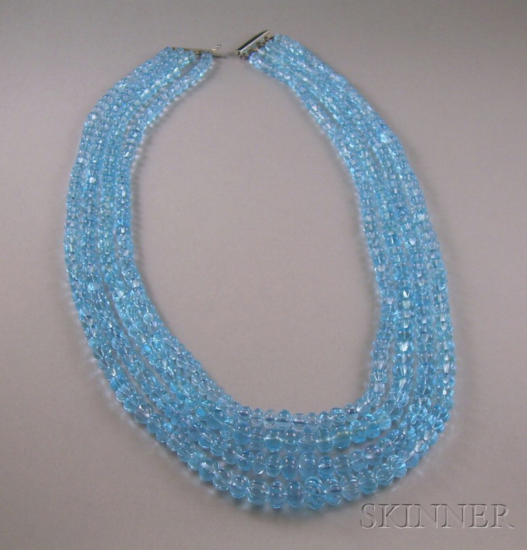 Appraisal: Multi-strand Blue Topaz Bead Necklace kt gold clasp The necklace