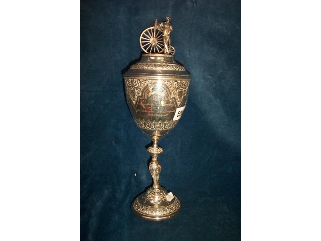 Appraisal: A Victorian silver plated trophy of baluster form on knopped