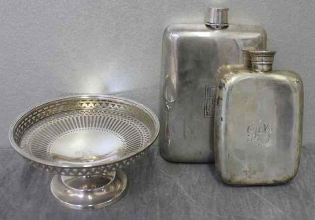 Appraisal: STERLING Flasks and a Bowl From a Tuckahoe NY estate