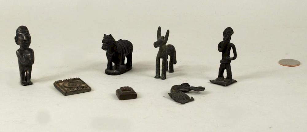 Appraisal: Group Seven Small Bronze Metal Figures Group seven small bronze