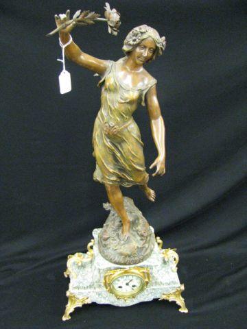 Appraisal: Victorian Figural Mantle Clock bronzed maiden on fine marble base