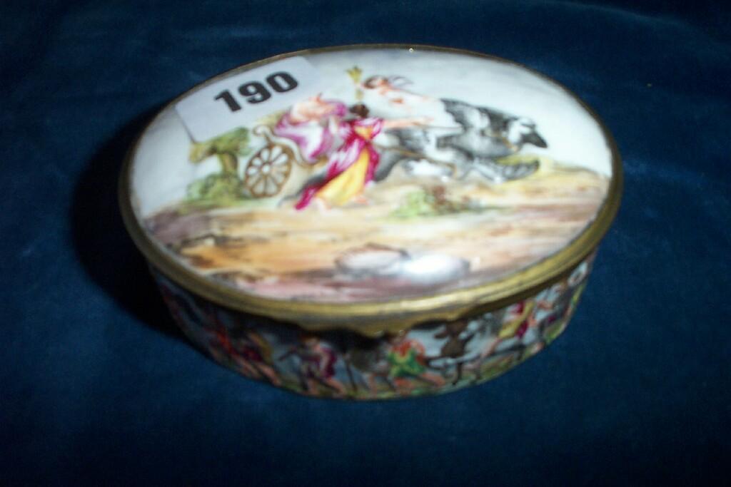 Appraisal: A Capodimonte box and cover of oval form with relief