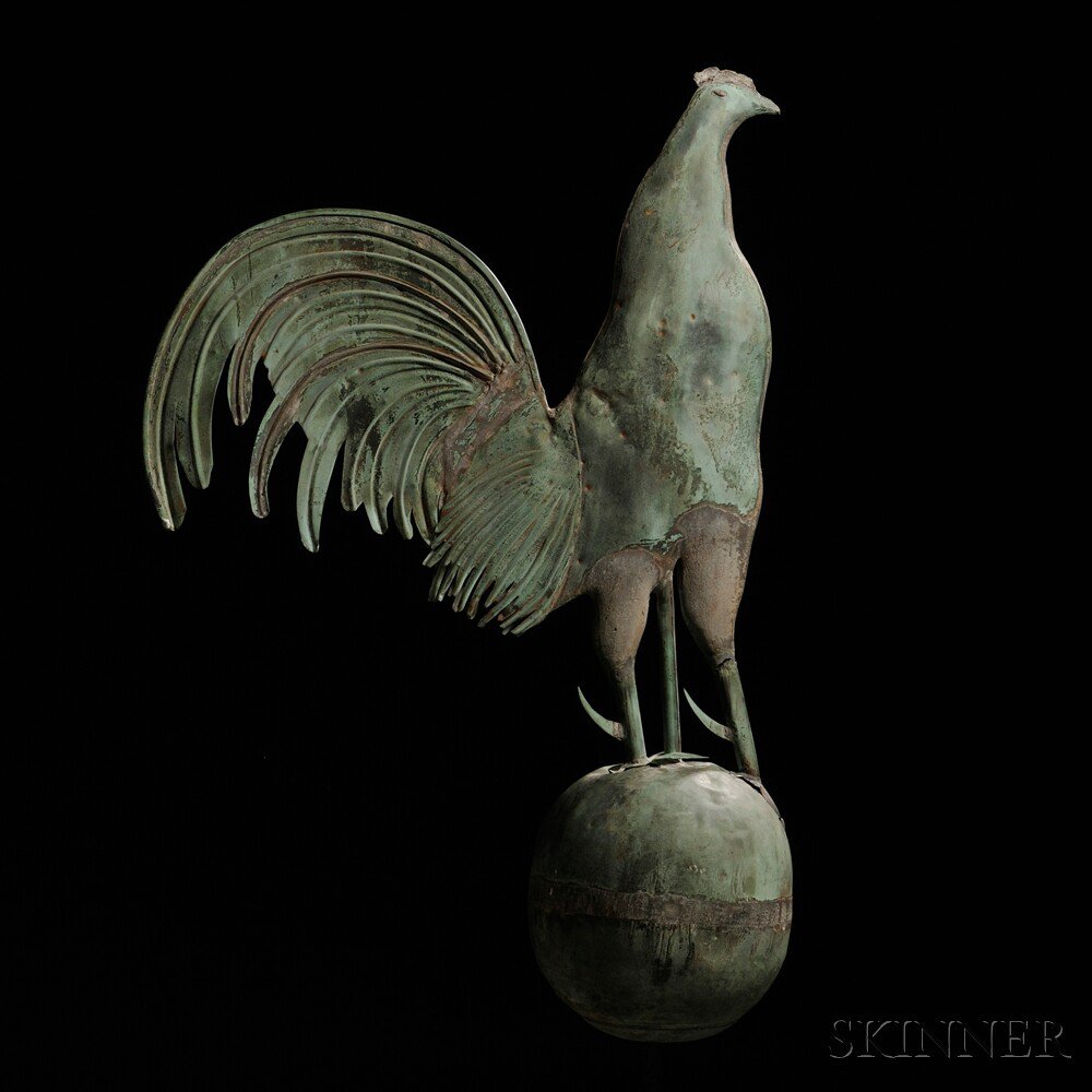 Appraisal: Rare Large Copper Fighting Cock Weathervane attributed to A L