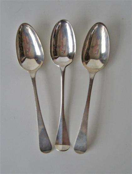 Appraisal: Three silver tablespoons th century Oval handles one by Daniel