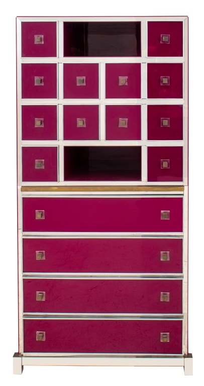 Appraisal: MICHEL PIGNERES CHROME PURPLE WRITING CABINET French Mid-Century Modern brass