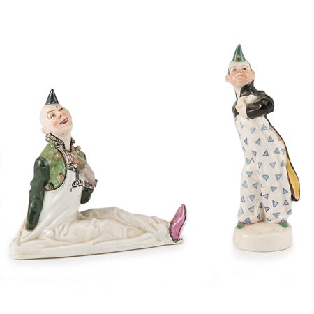 Appraisal: Two German Painted Porcelain Figures of Clowns Estimate -