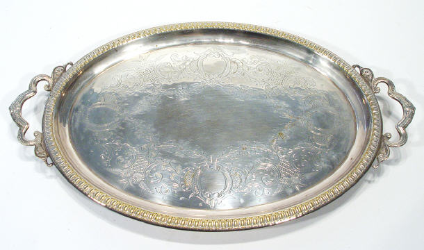 Appraisal: Oval Victorian silver plated twin handled tray chased with flowers