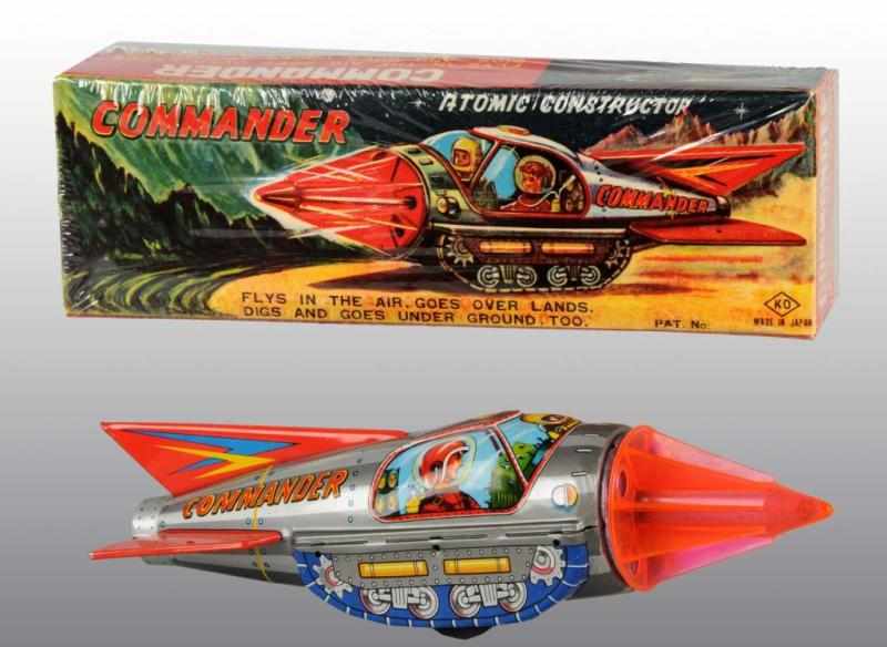 Appraisal: Tin Commander Rocket Ship Friction Toy Description Japanese Working Made