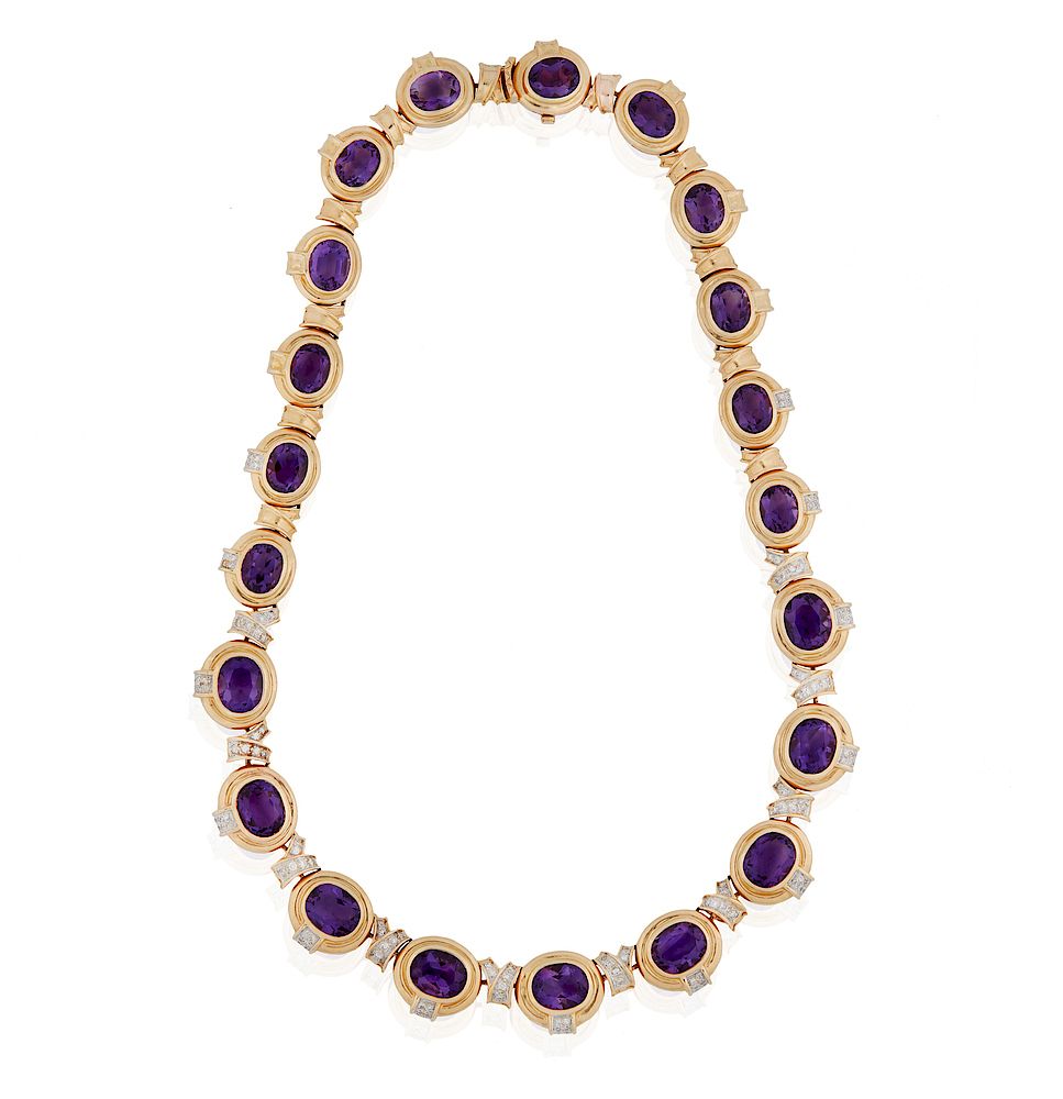 Appraisal: k Amethyst and Diamond Necklace k amethyst and diamond necklace