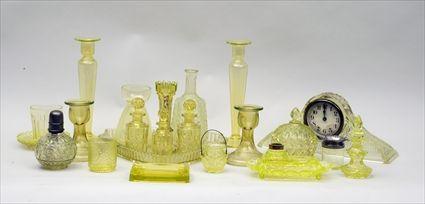 Appraisal: Twenty-Three American Pressed Vaseline Glass Articles Including scent bottles tumblers