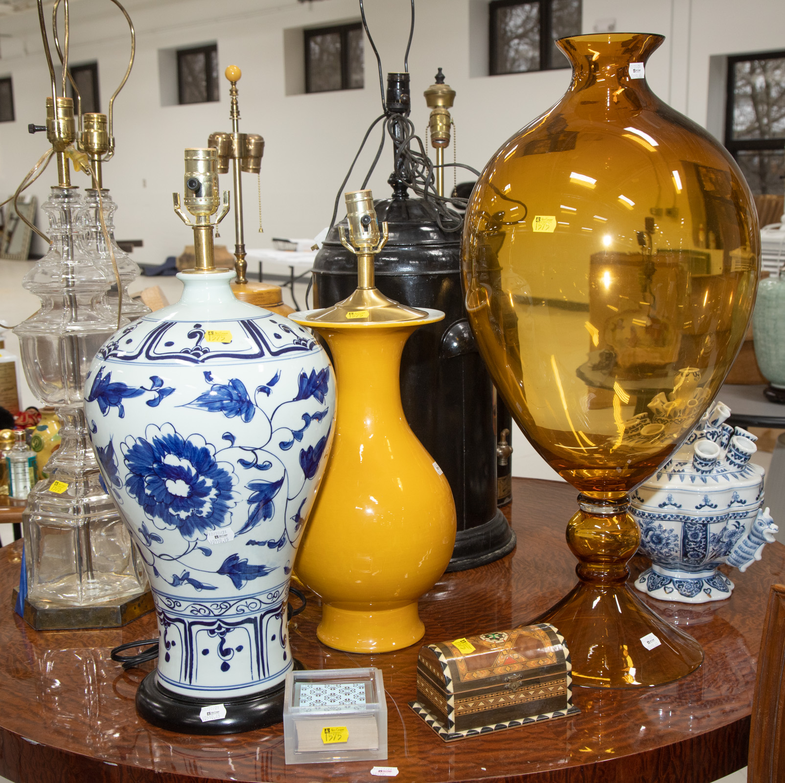 Appraisal: ASSORTED LAMPS DECORATIONS Including two table lamps to in H