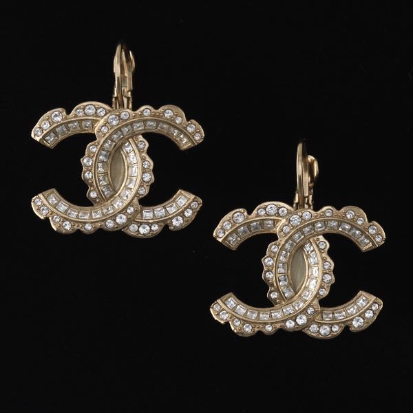 Appraisal: CHANEL CC LOGO EARRINGS x each Pair of Chanel crystal