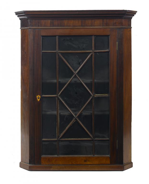 Appraisal: A GEORGE III FRUITWOOD AND LINE INLAID CORNER CABINET of