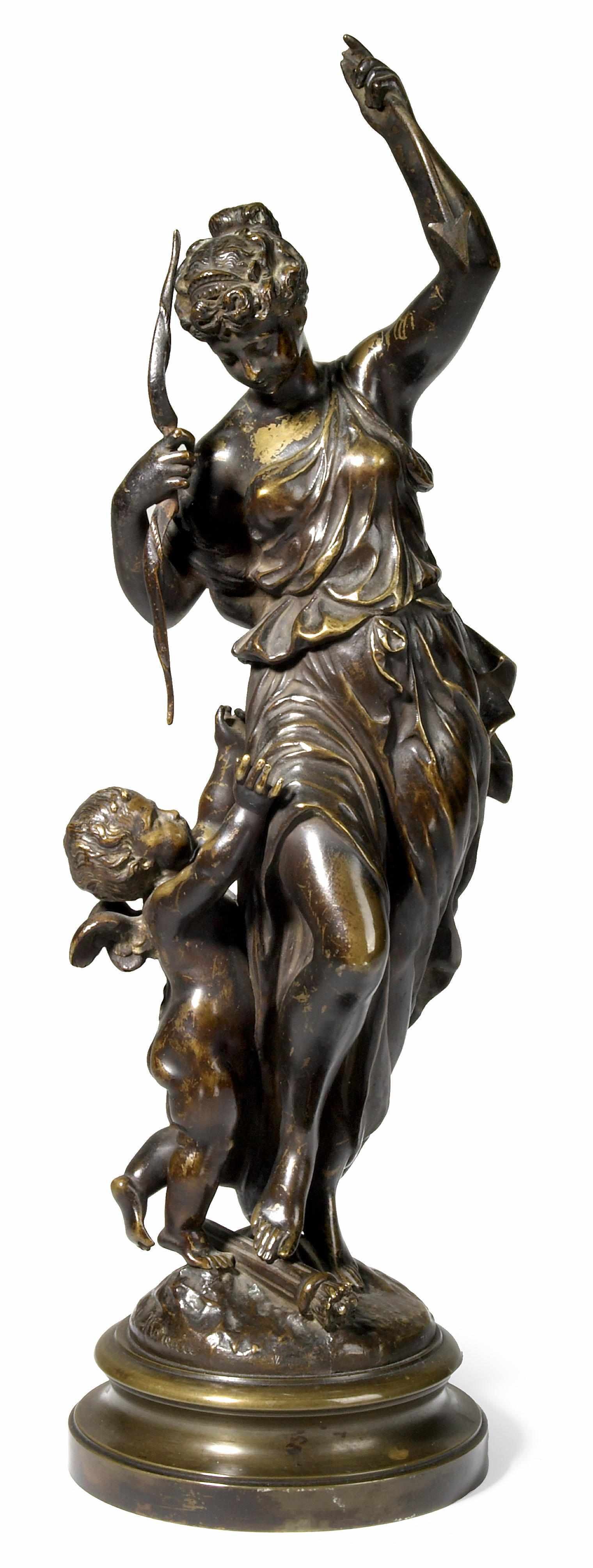 Appraisal: A French patinated bronze figure of Venus and Cupid after