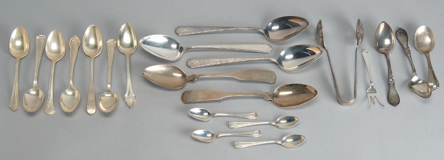 Appraisal: TWENTY-ONE PIECES OF STERLING SILVER FLATWARE by various makers Includes