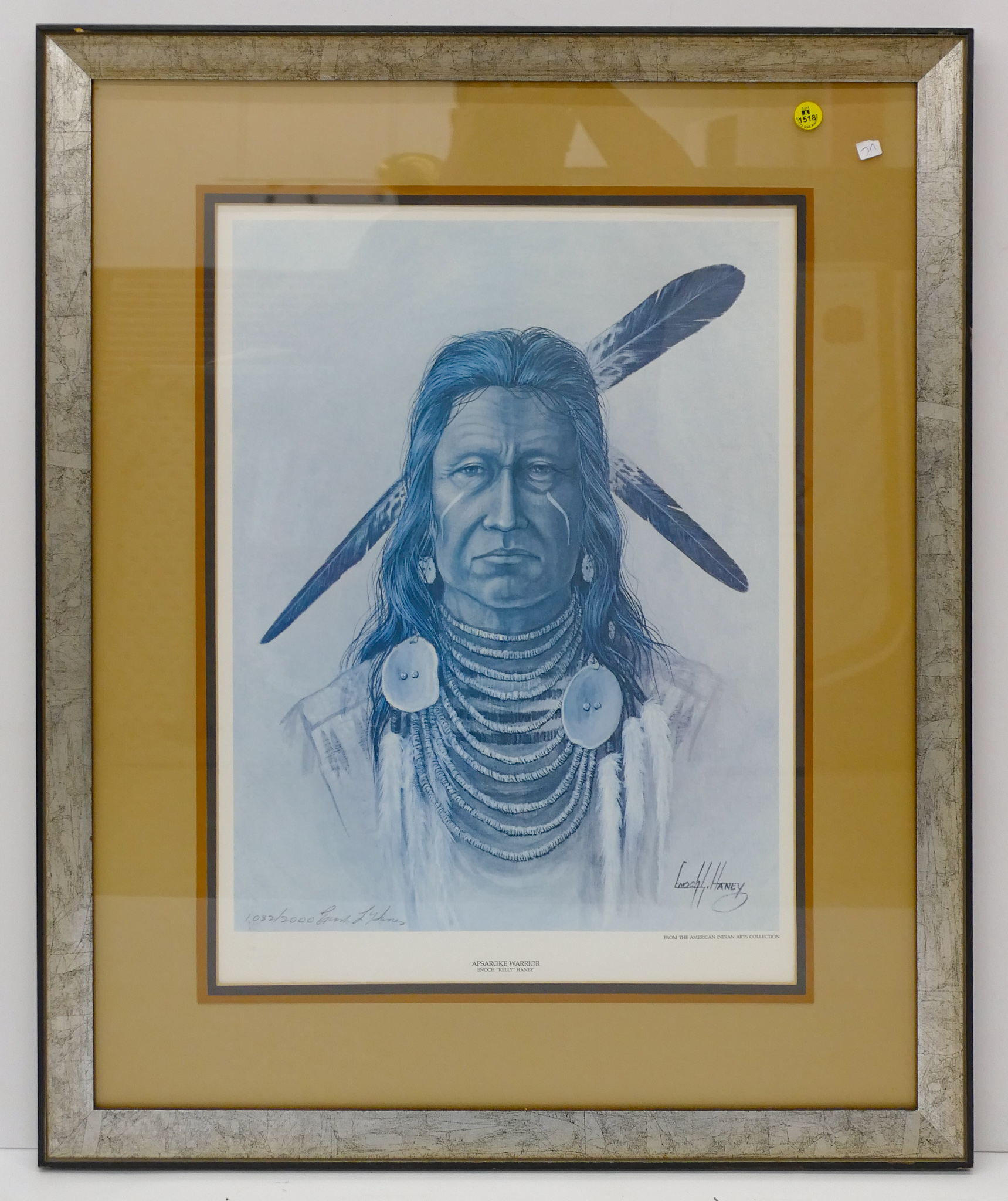 Appraisal: Enoch Haney Apsaroke Warrior S N Western Print Framed ''x