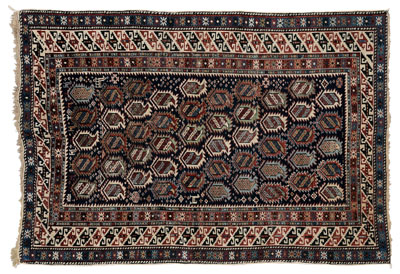 Appraisal: Caucasian rug rectangular central panel with rows of guls scattered