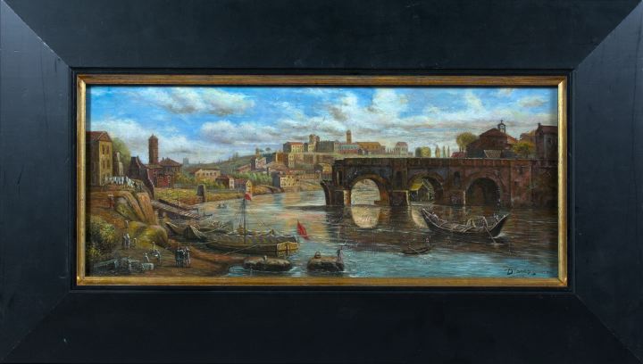 Appraisal: Italian School th Century Medieval Venetian Harbor oil on canvas