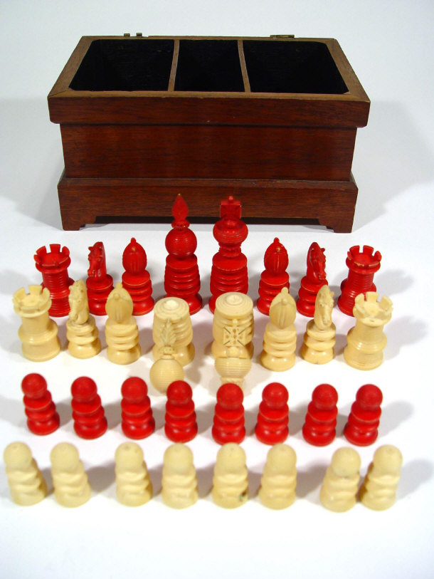 Appraisal: Red stain and plain ivory chess set in a later