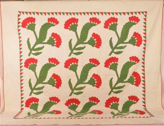 Appraisal: Red and Green Applique Patchwork Quilt Antique Red and Green