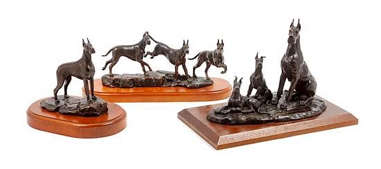 Appraisal: Three Bronze Great Dane Sculptures Width of widest inches Three