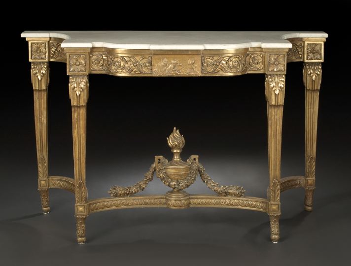 Appraisal: Louis XVI-Style Giltwood and Marble-Top Side Table ca the shaped