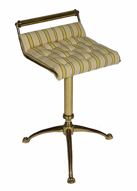 Appraisal: A BRASS MUSIC STOOL with striped upholstered revolving seat and