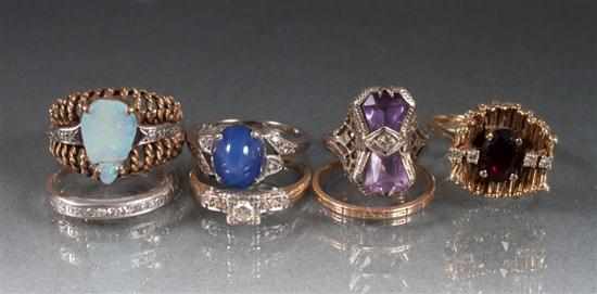 Appraisal: Group of K gold diamond and gemstone rings approximately grams