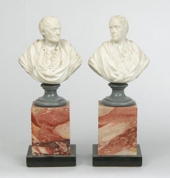 Appraisal: A Pair of Alabaster Busts Classically sculpted busts affixed to