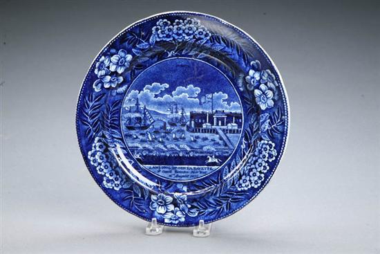 Appraisal: HISTORIC BLUE STAFFORDSHIRE PLATE English - transferware Dark blue Landing