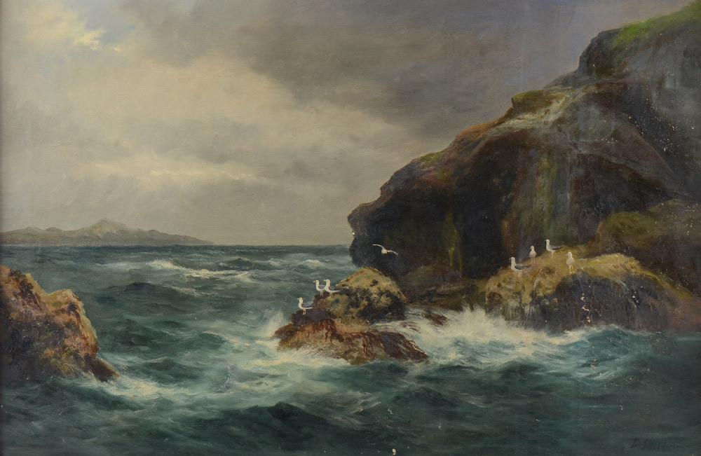 Appraisal: SHERRIN Daniel British - Rocky Coastal landscape with seagulls Oil